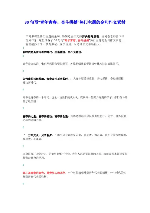 30句写“青年青春、奋斗拼搏”热门主题的金句作文素材