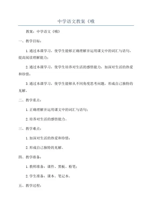 中学语文教案《哦