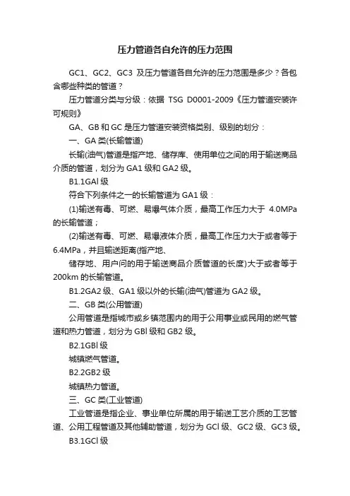 压力管道各自允许的压力范围