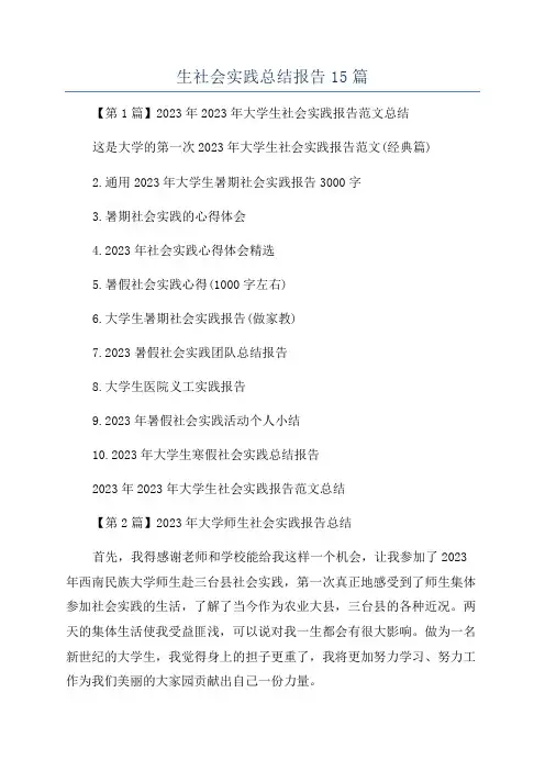 生社会实践总结报告15篇