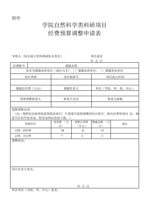 经费预算调整申请表