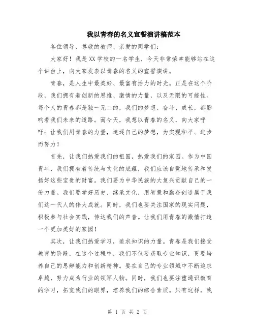 我以青春的名义宣誓演讲稿范本