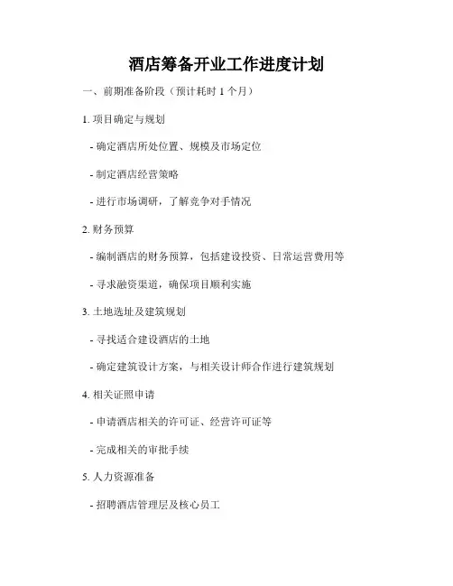 酒店筹备开业工作进度计划