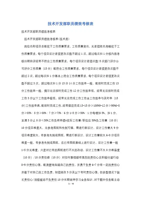 技术开发部职员绩效考核表