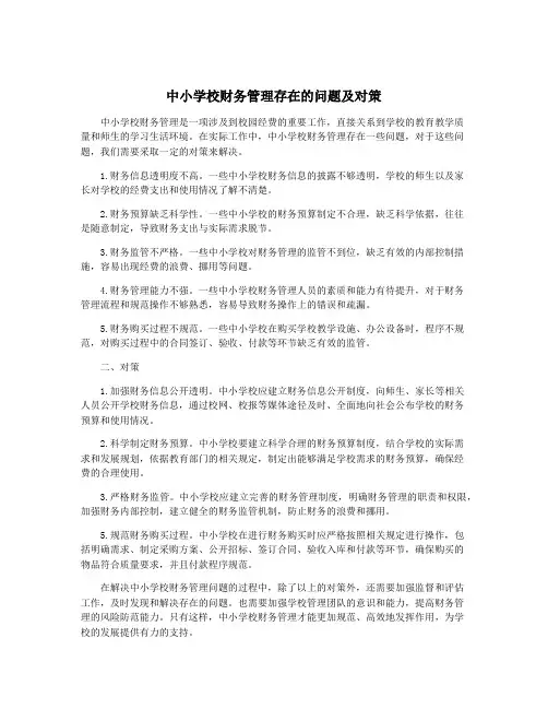 中小学校财务管理存在的问题及对策