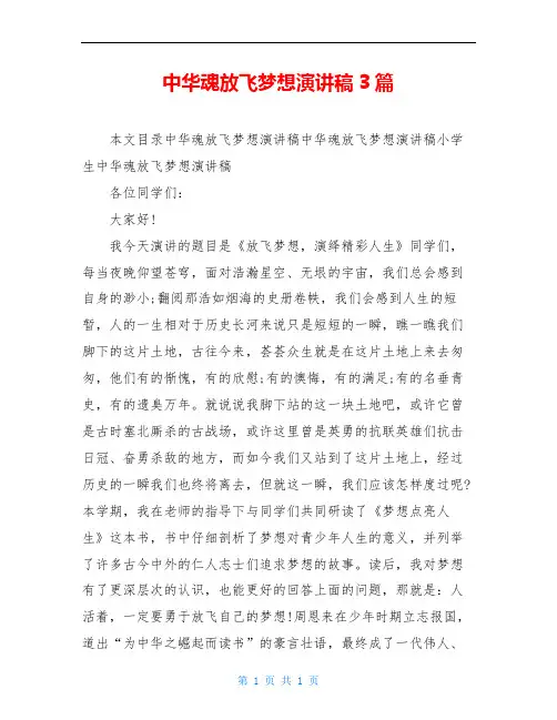 中华魂放飞梦想演讲稿3篇