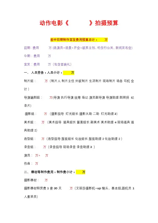 电影《》拍摄预算