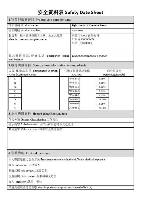 MSDS物质安全资料表