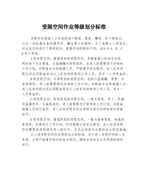 受限空间作业等级划分标准