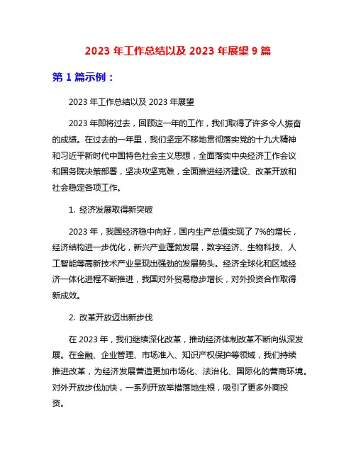 2023年工作总结以及2023年展望9篇