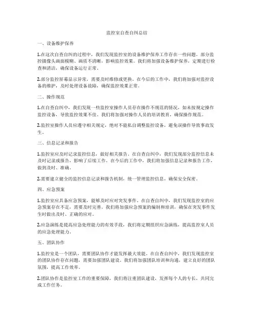监控室自查自纠总结