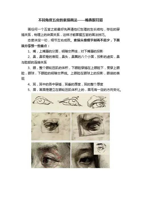 不同角度五官的素描画法——嘴鼻眼耳眉