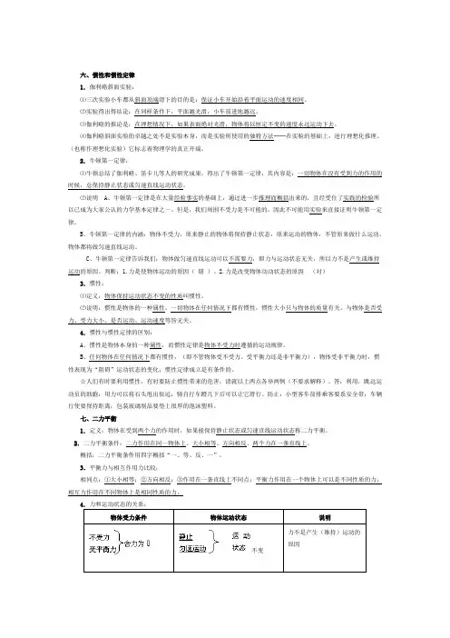 北京师范大学出版社八年级下册物理复习知识点
