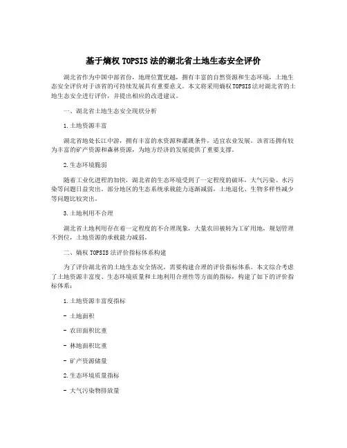 基于熵权TOPSIS法的湖北省土地生态安全评价