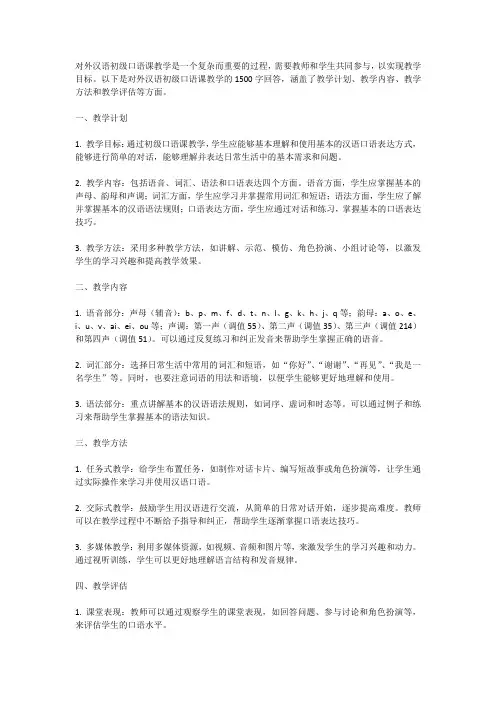 对外汉语初级口语课教学
