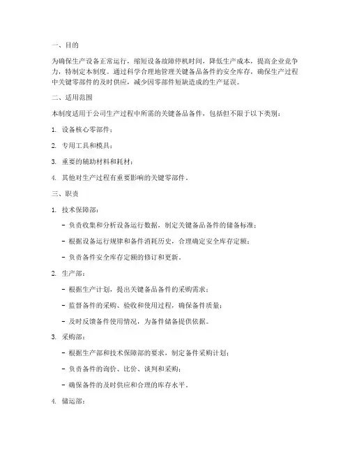 关键备品备件安全库存管理制度