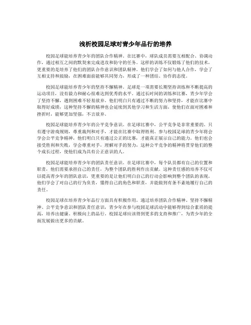浅析校园足球对青少年品行的培养