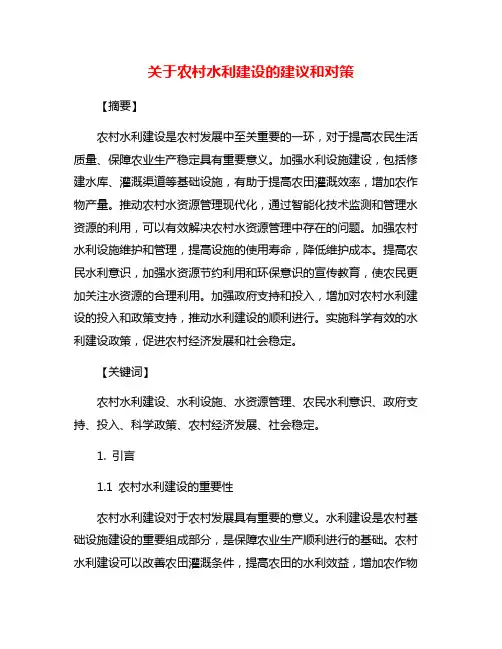 关于农村水利建设的建议和对策