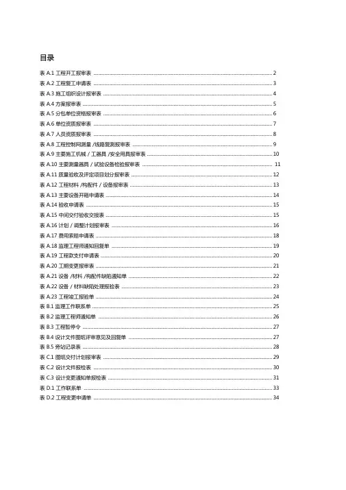 DLT5432009电力建设工程监理规范表格