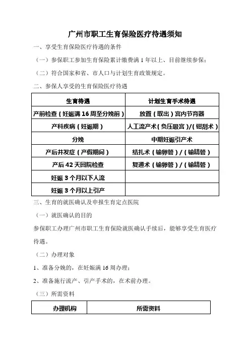 广州市职工生育保险医疗待遇须知