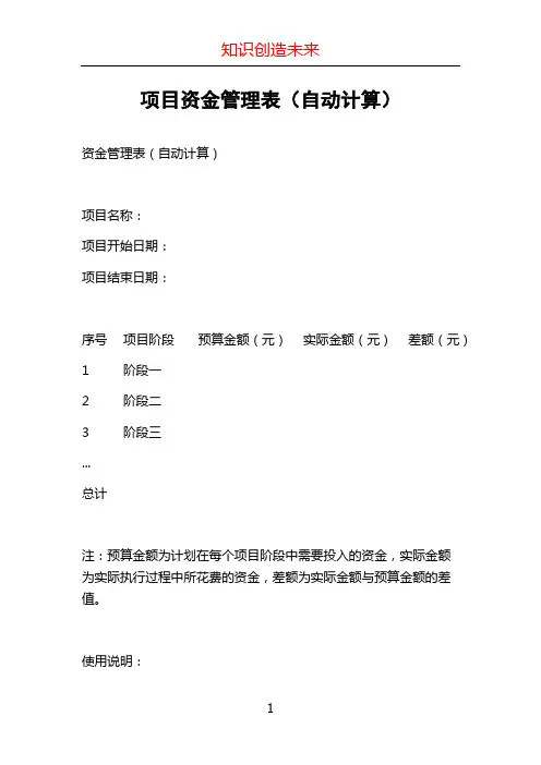 项目资金管理表(自动计算)