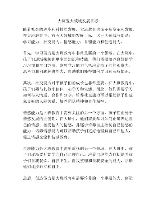 大班五大领域发展目标
