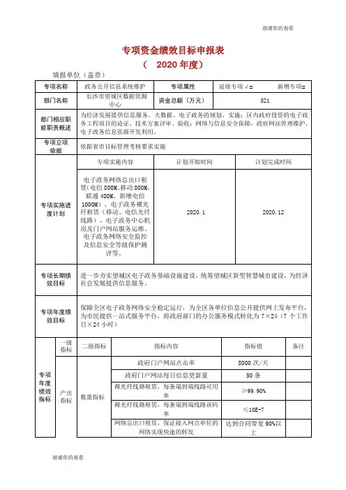 专项资金绩效目标申报表.doc