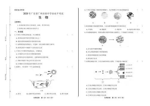 2020年广东省广州中考生物试卷(附答案)