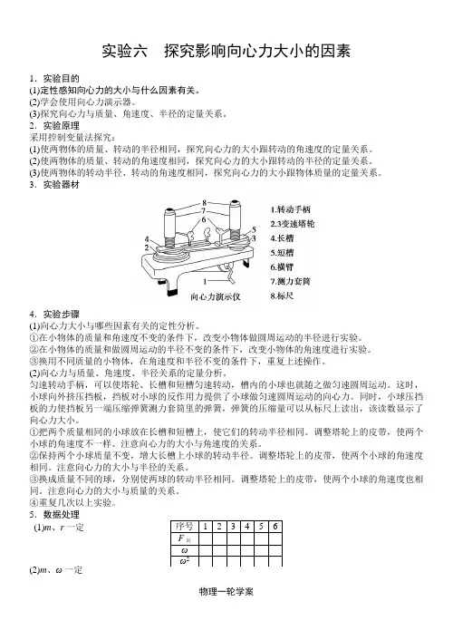 实验六、探究影响向心力大小的因素