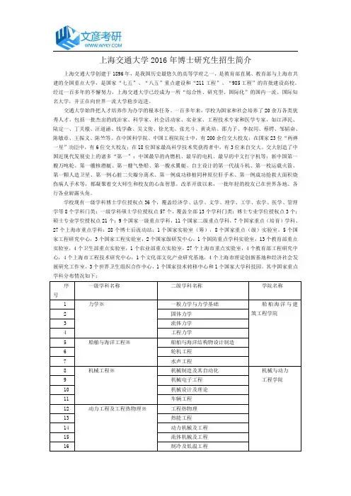 上海交通大学2016年博士研究生招生简介
