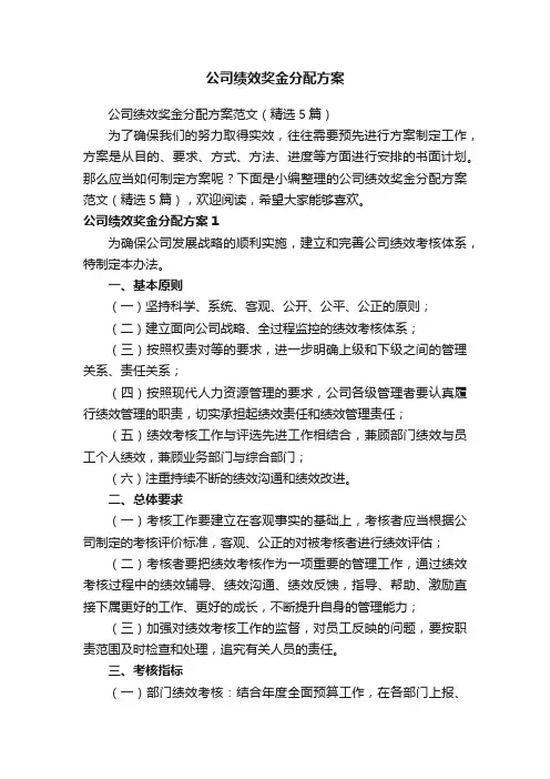 公司绩效奖金分配方案范文（精选5篇）