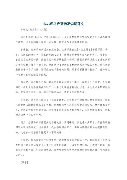 未办理房产证情况说明范文