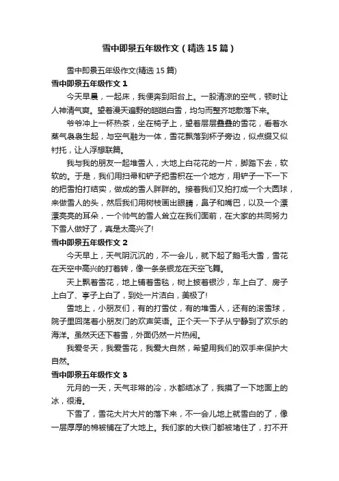 雪中即景五年级作文（精选15篇）