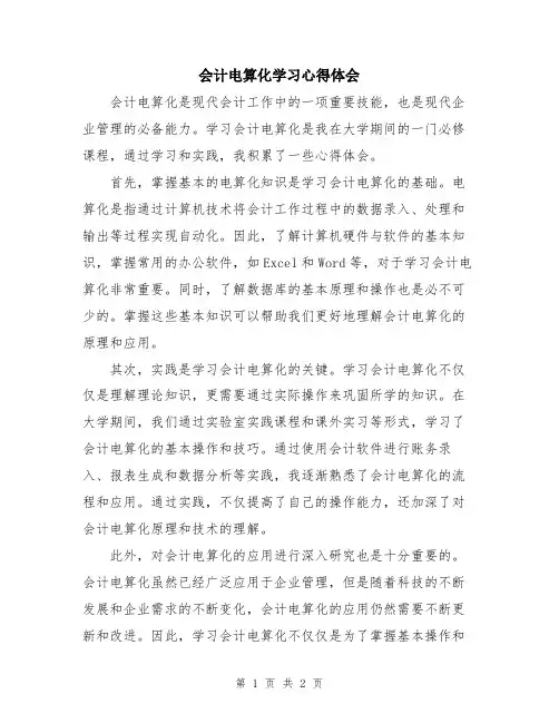 会计电算化学习心得体会