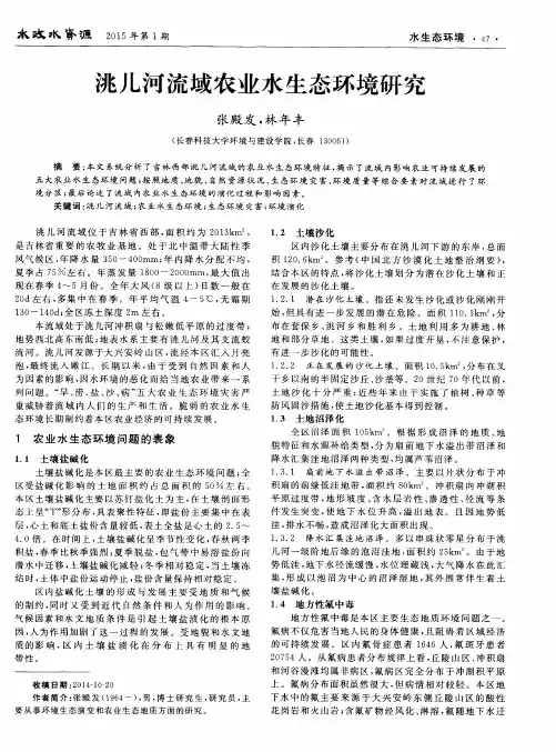 洮儿河流域农业水生态环境研究