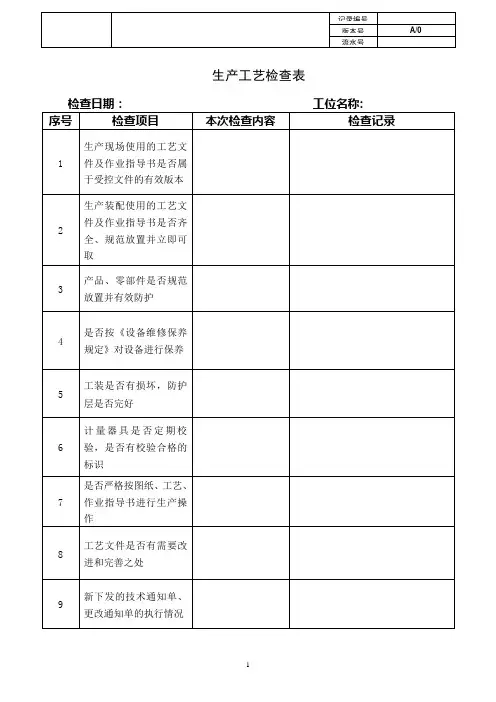 生产工艺检查表