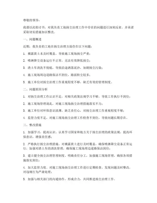 工地扬尘治理问题检讨书范文
