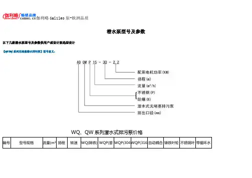 潜水泵型号跟参数新