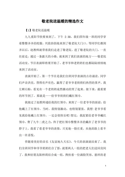 敬老院送温暖的精选作文