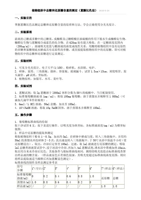 总糖的测定蒽酮比色法