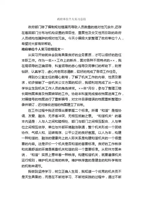 政府单位个人实习总结_实习总结_