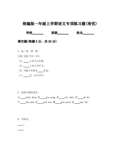 统编版一年级上学期语文专项练习题(培优)