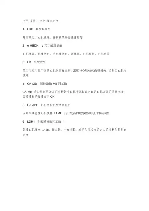 生化心肌类项目缩写及临床意义