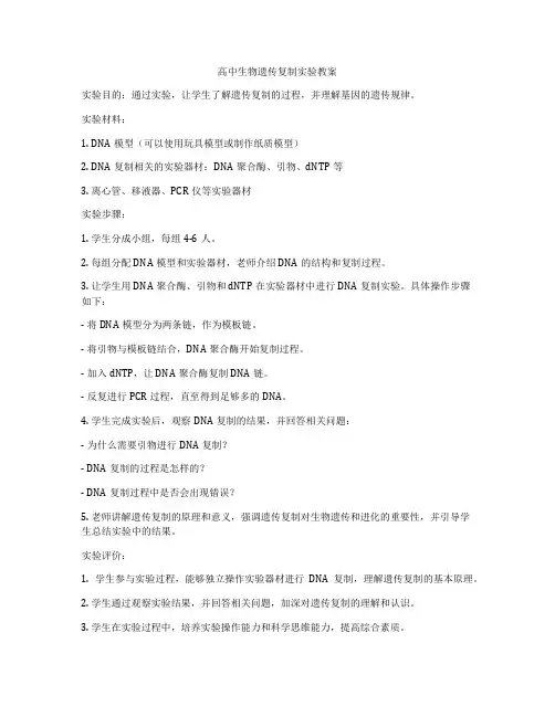 高中生物遗传复制实验教案