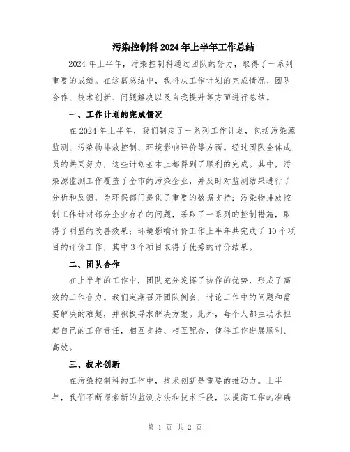 污染控制科2024年上半年工作总结