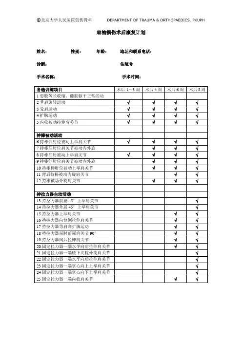 肩袖损伤术后康复计划