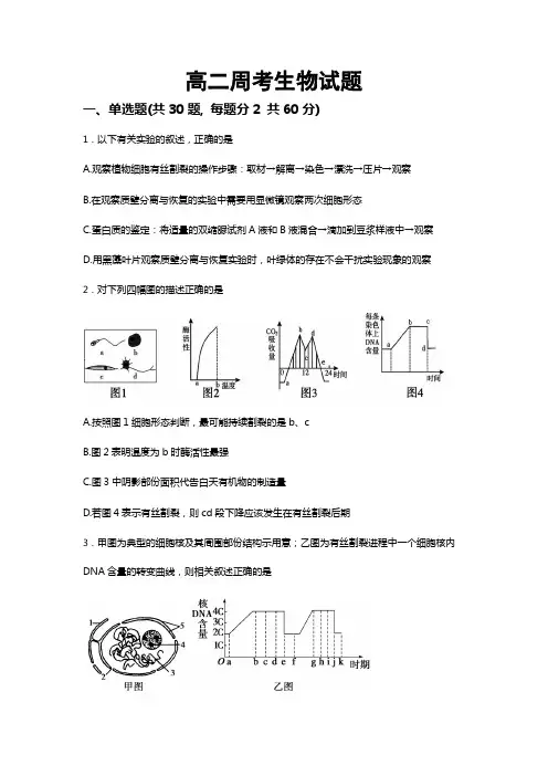 周考生物试题含答案答题卷