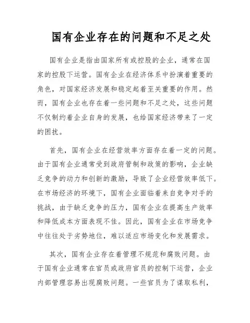 国有企业存在的问题和不足之处