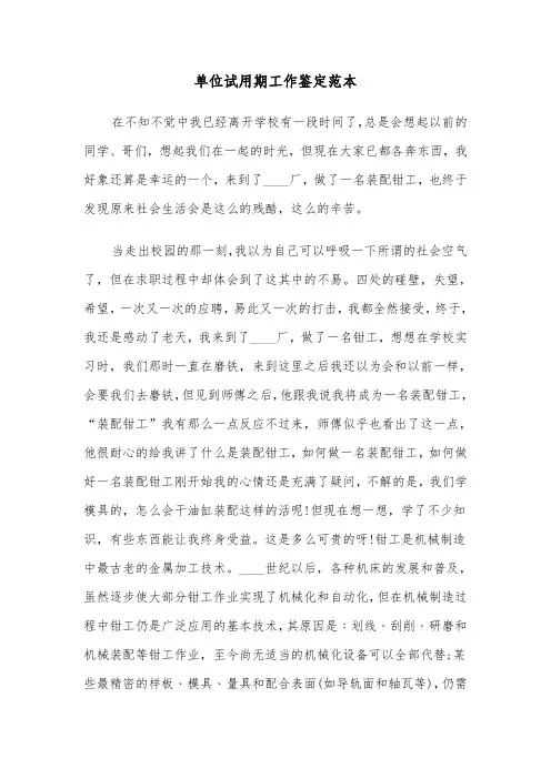 单位试用期工作鉴定范本（五篇）