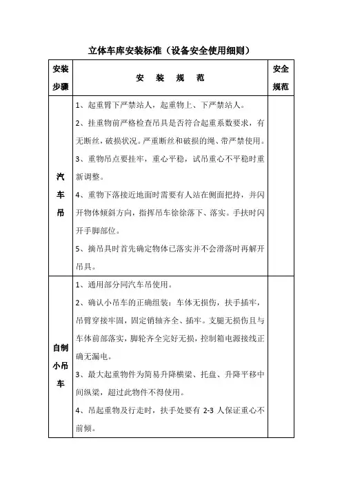 立体车库安装标准(设备安全使用细则)